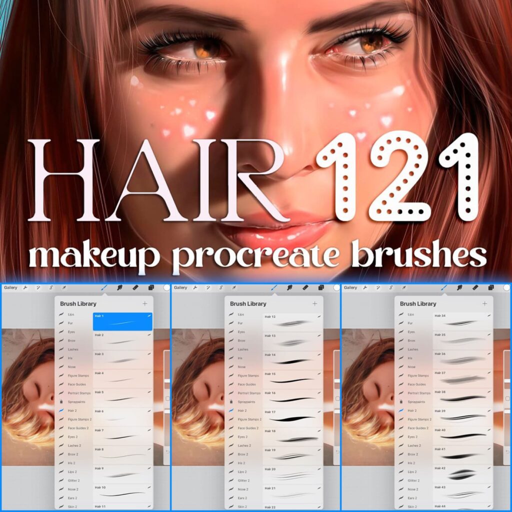 121 Hairs Brushes Procreate Brushes MasterBundles