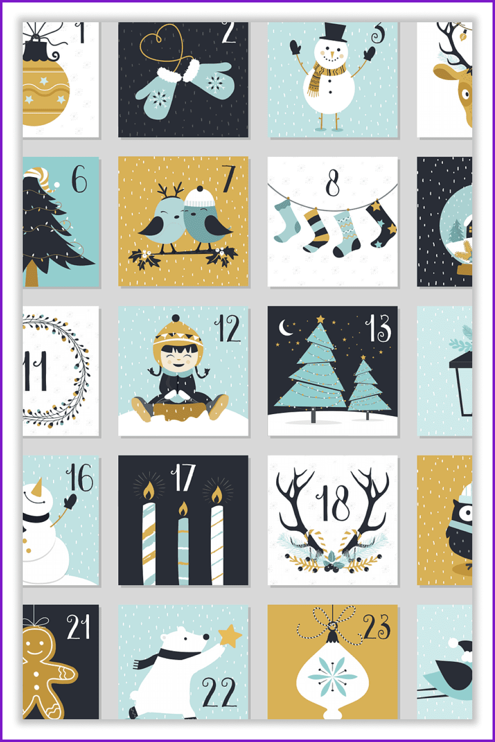 A collage of Christmas-themed Instagram posts in blue, gold and black.