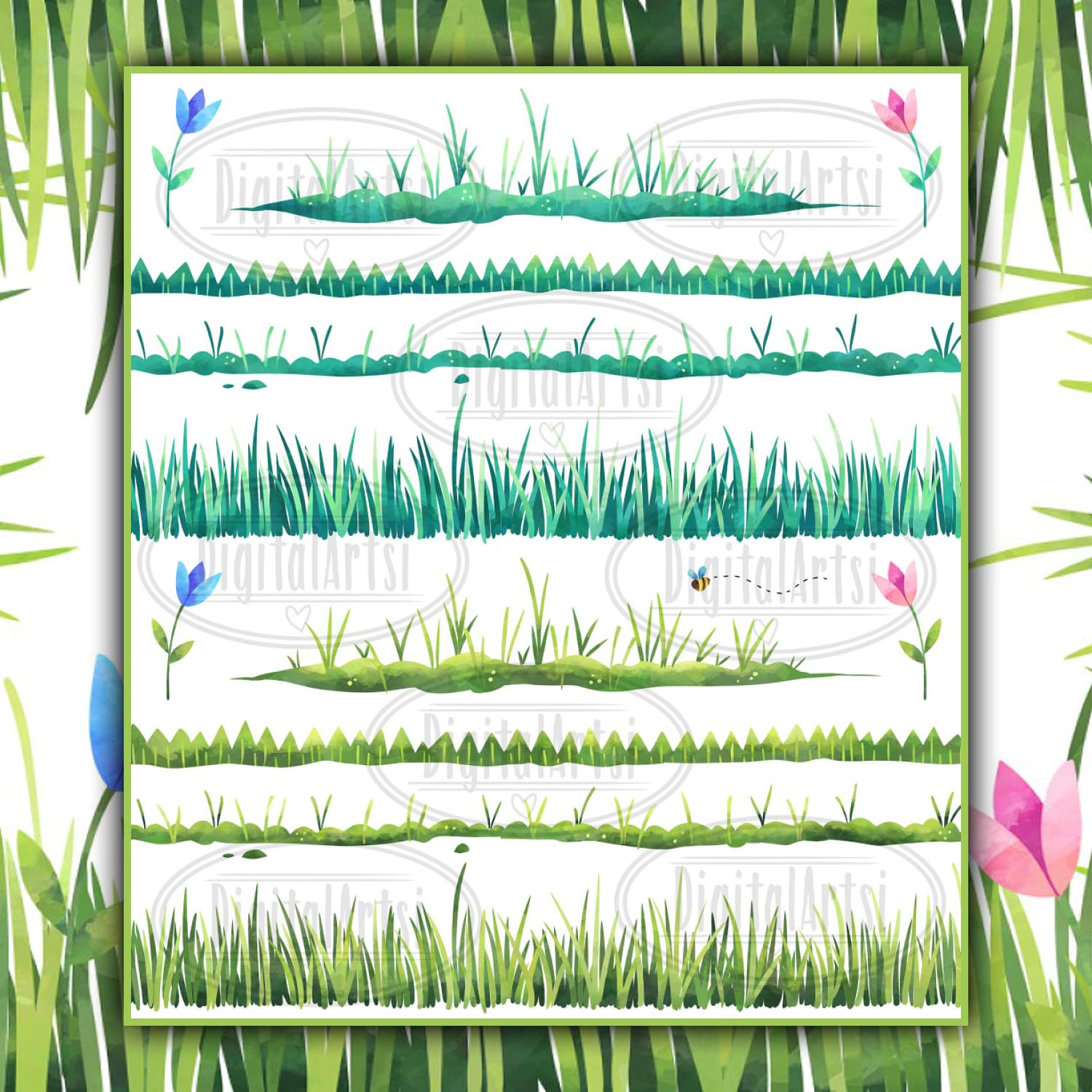Watercolor Grass Clipart cover.