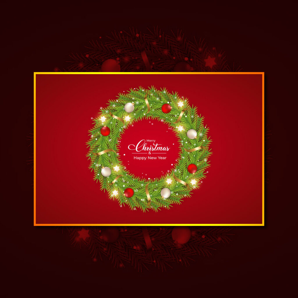 Christmas Wreath with Golden Ribbon MasterBundles