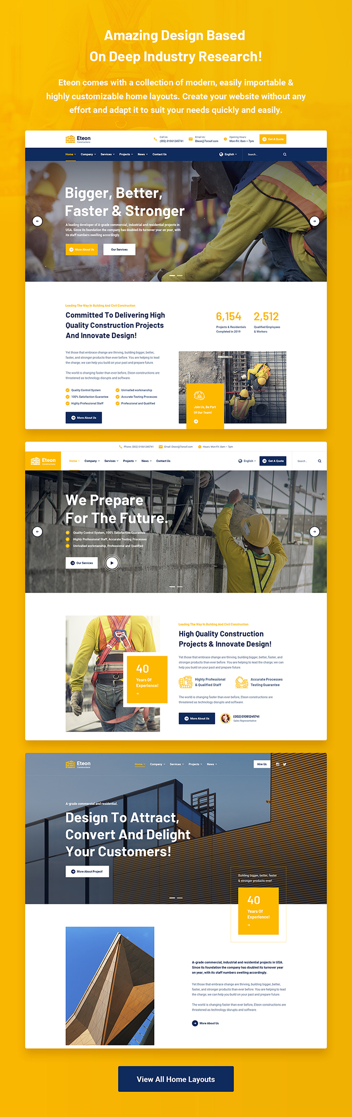 3 examples of homepage on an yellow background.