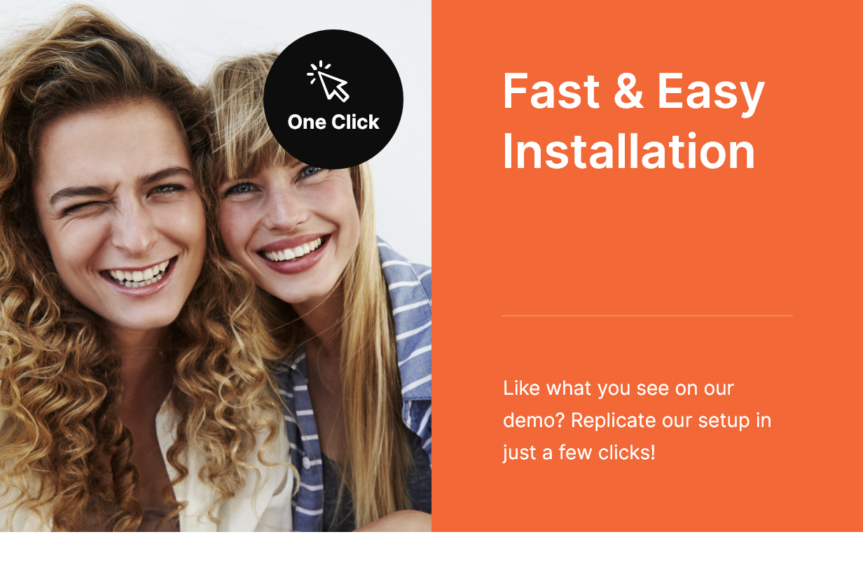Picture of girls and white lettering "Fast & Easy Installation" on a red background.