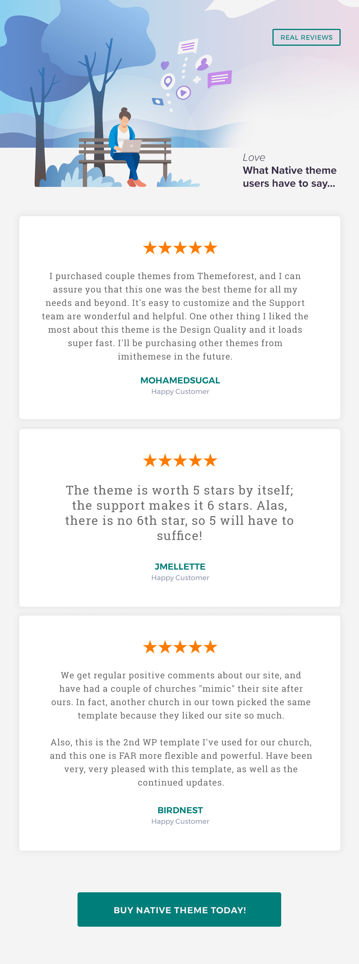 Page of 3 different real reviews on a gray background.