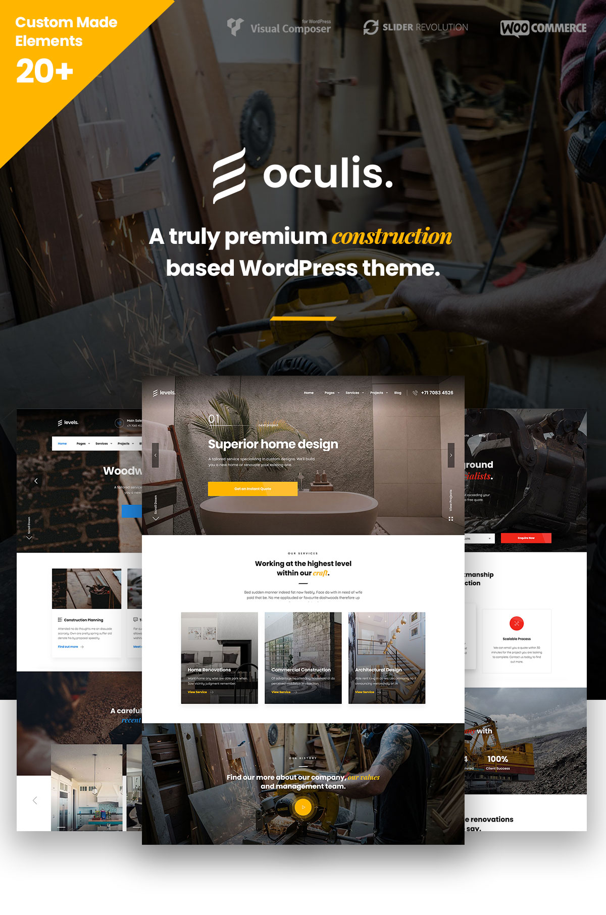 Homepage of oculis construction and building theme.