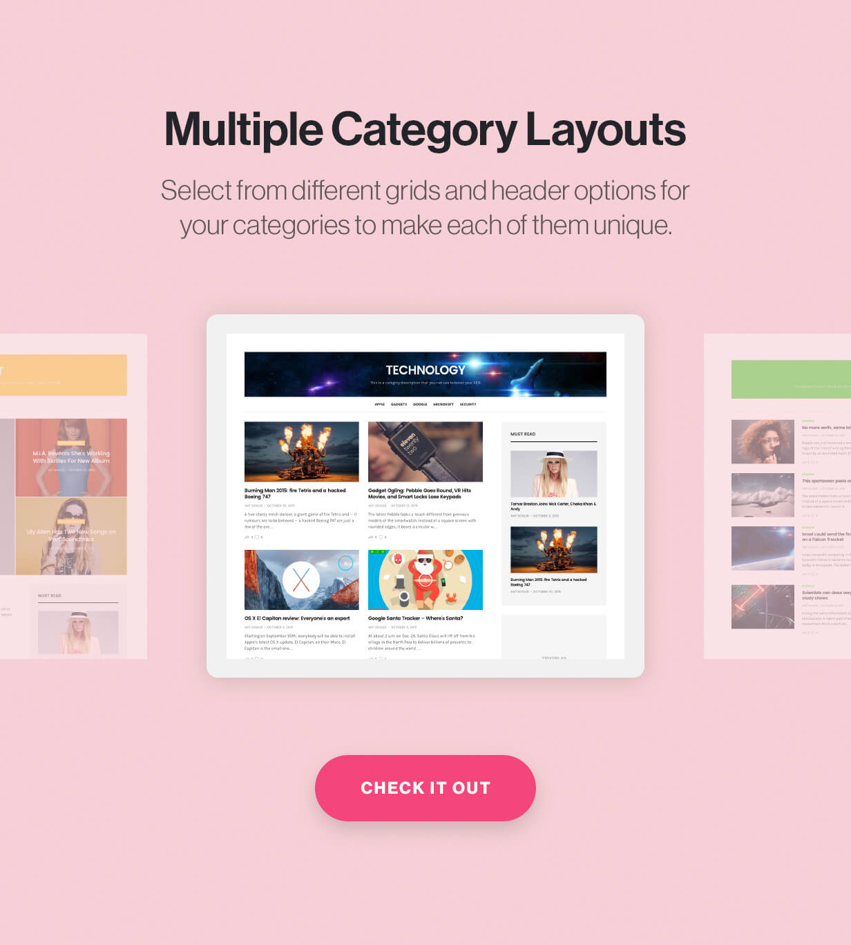 Multiple category layouts.