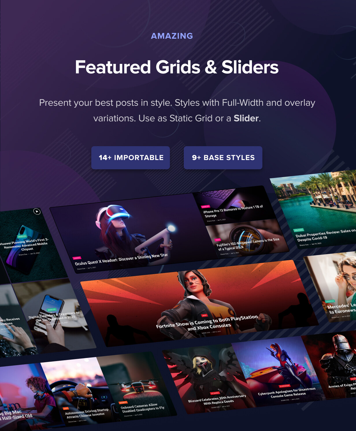 Featured grids and SLIDERS.