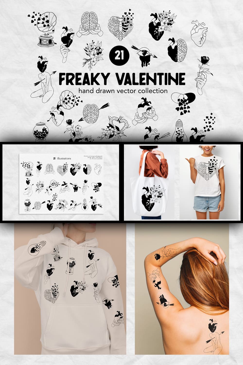Valentines Day Line Art Collection - pinterest image preview.