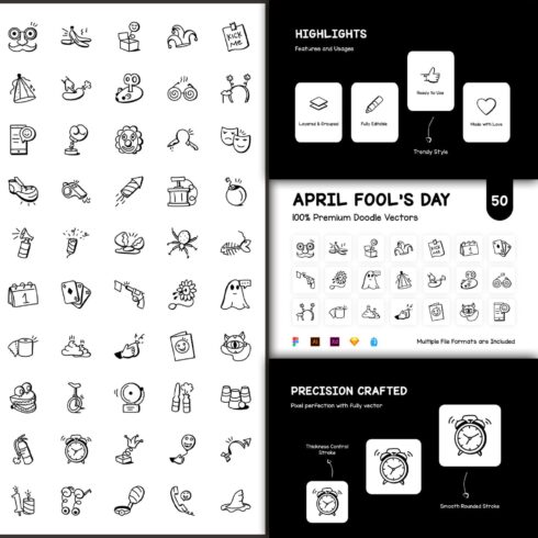 50 Doodle April Fool’s Day Icons.
