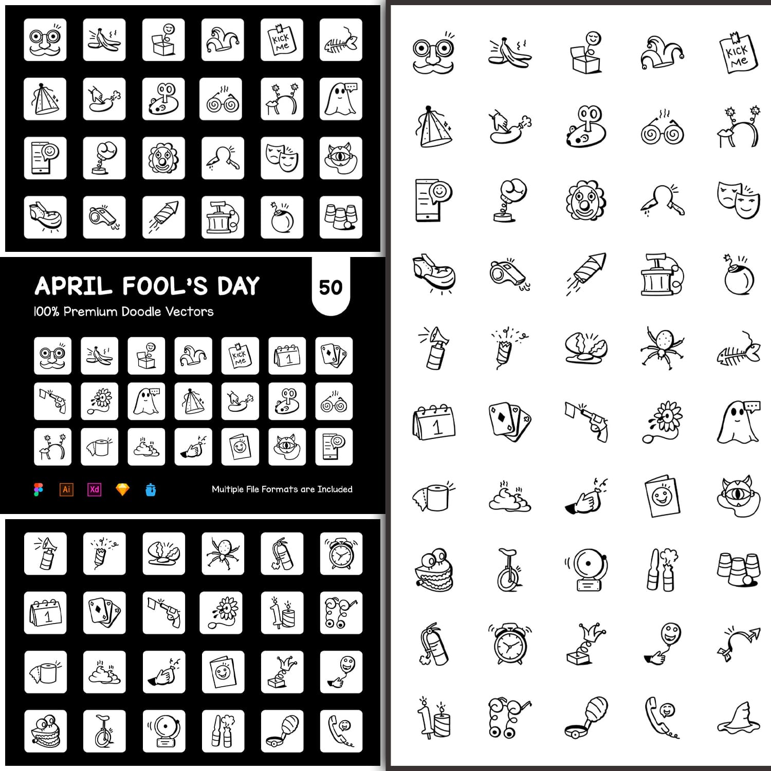50 Doodle April Fool’s Day Icons Cover.
