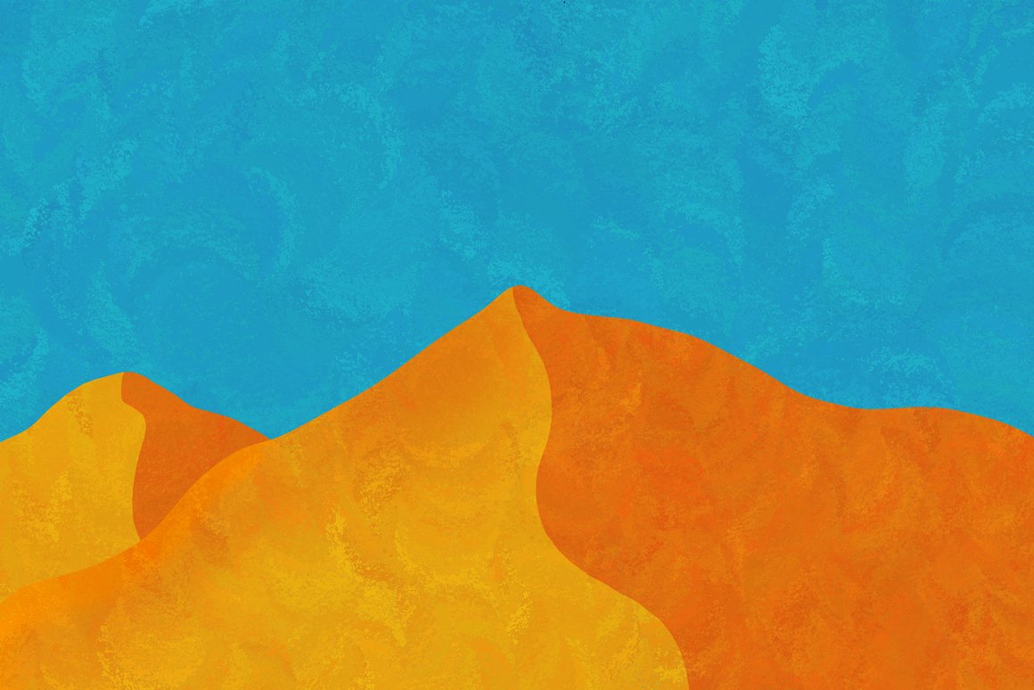 Orange impressionism mountains on a blue background.