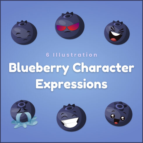 6X Blueberry Character Expressions Illustration.