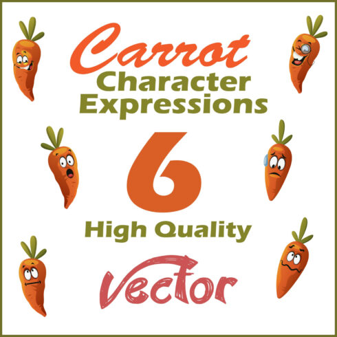 6X Carrot Character Expressions Illustrations.
