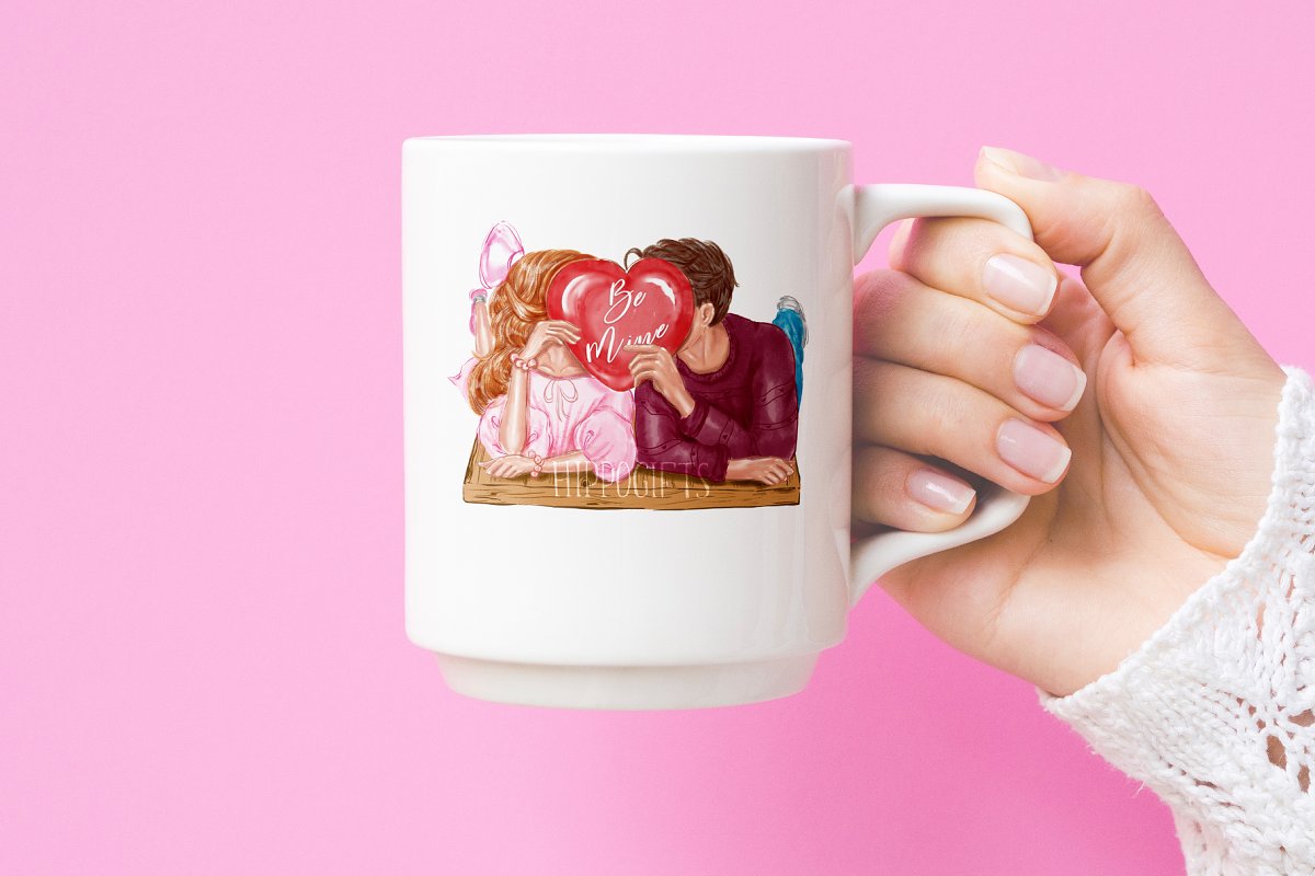 Themed cup with love couple image.