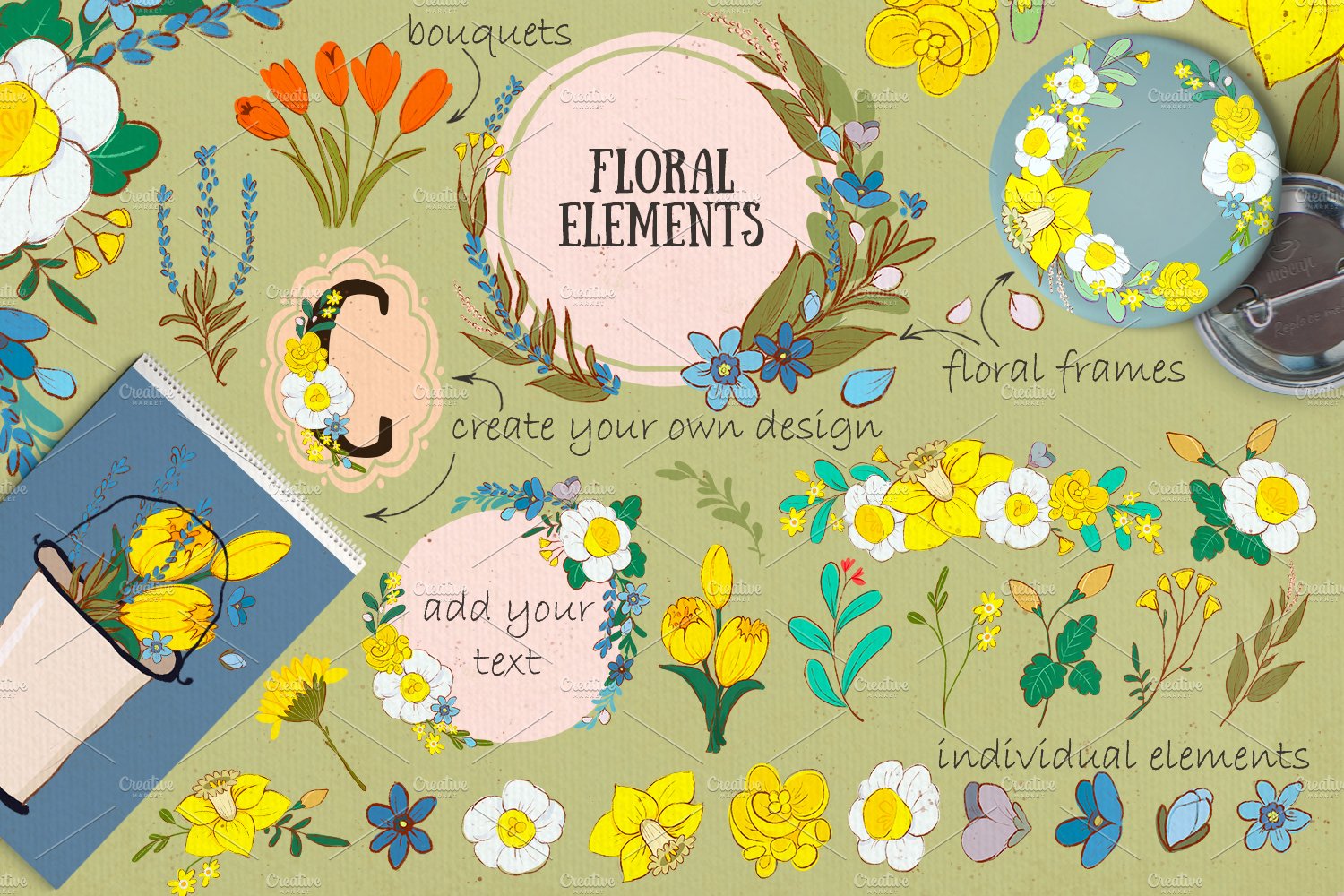 Floral elements for your Easter illustration.