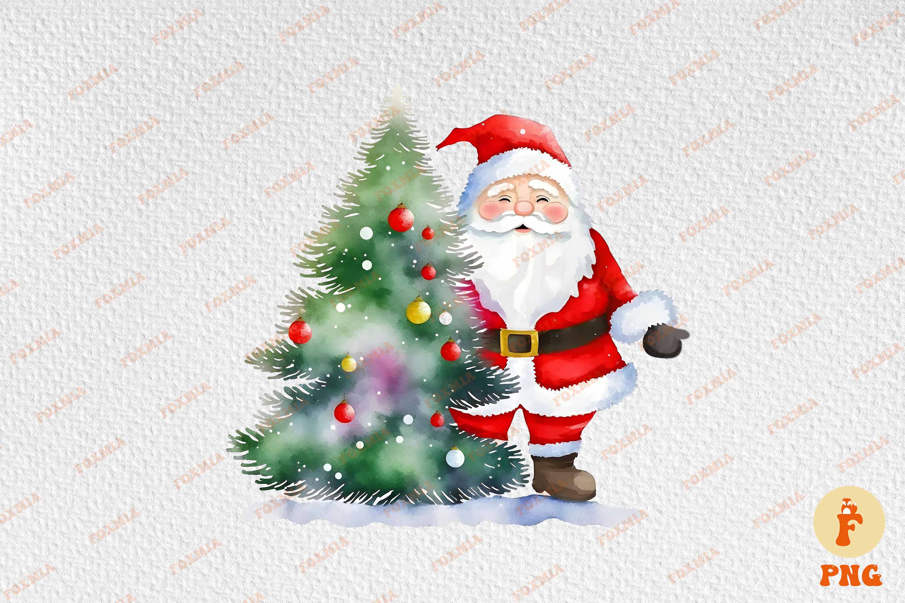 Gorgeous image of Santa with Christmas tree.
