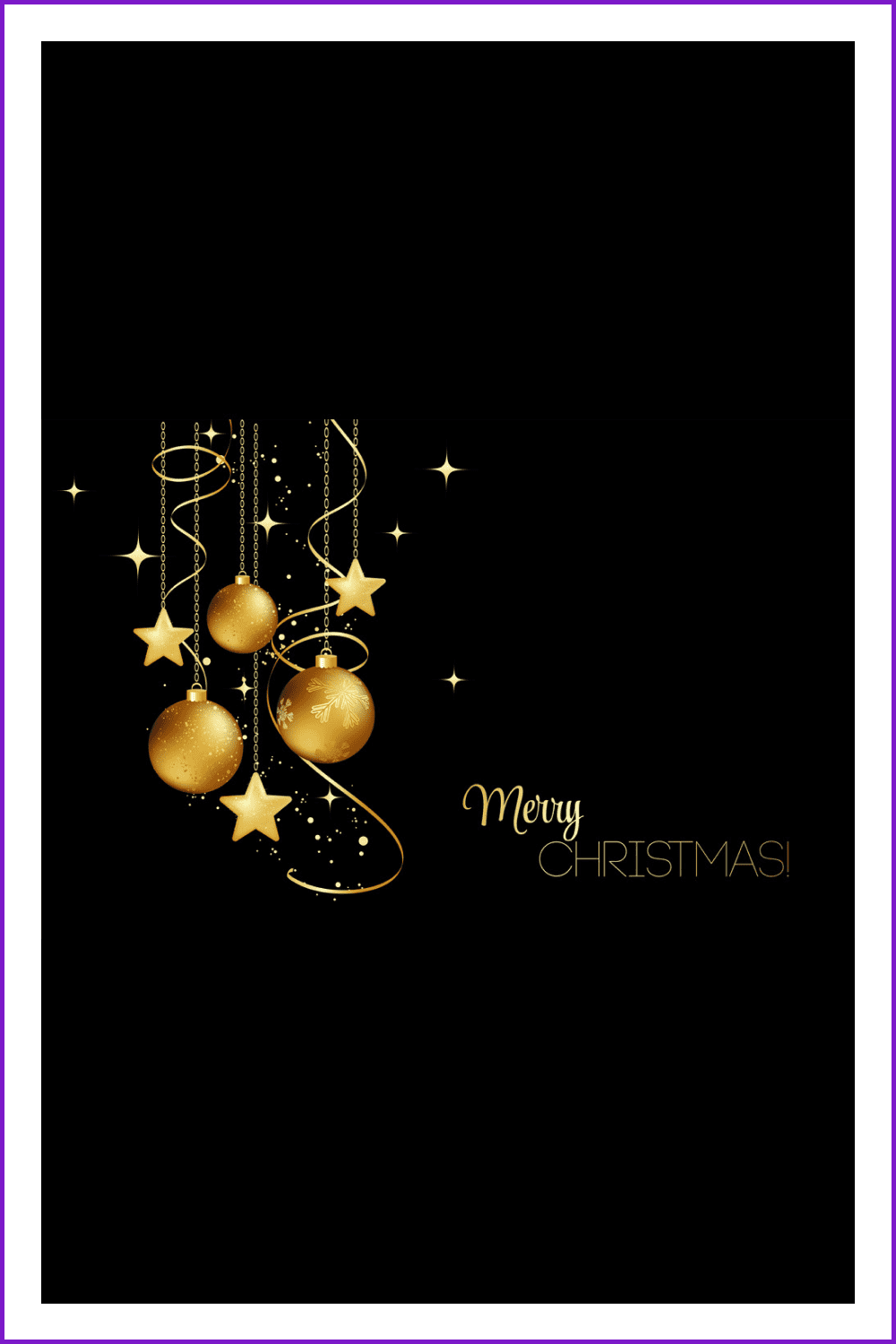 Image of gold Christmas toys on a black background.