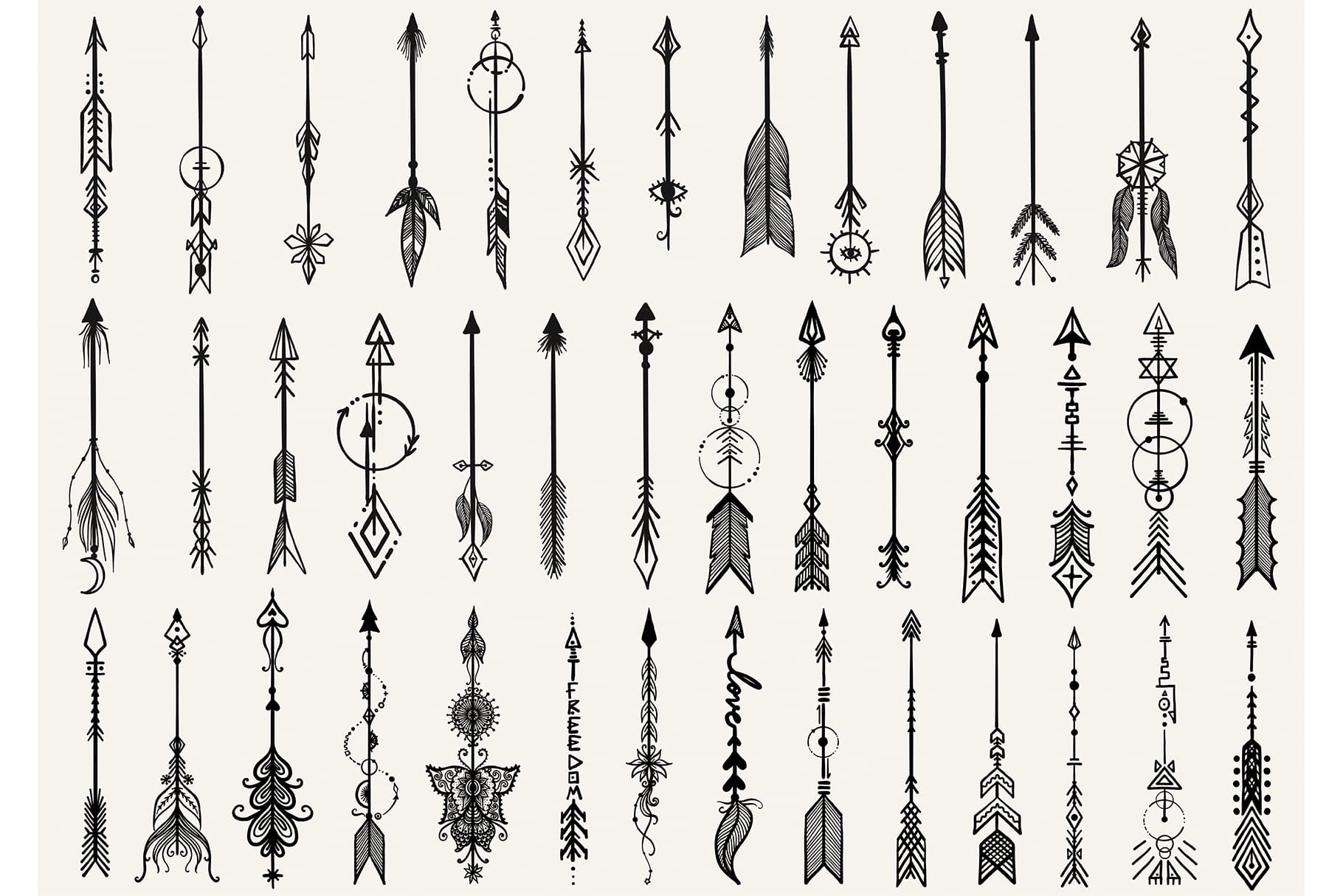 A set of different hand drawn arrows on a gray background.