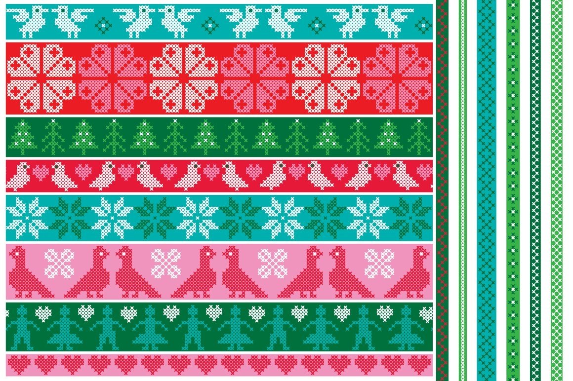 Multicolor nordic patterns with the birds and flowers.