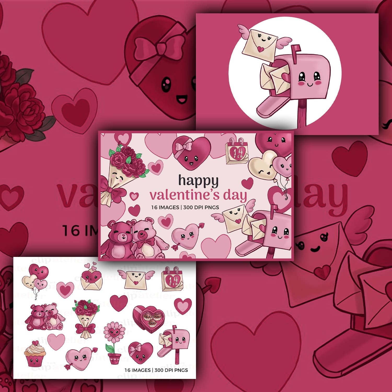 Happy Valentine's Cute Clipart Set by TheClipAtelier.