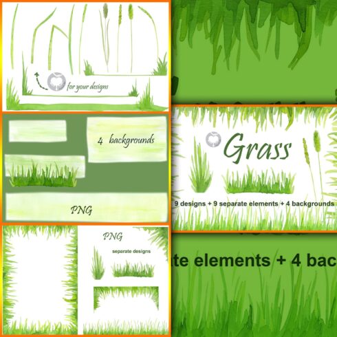 Watercolor handpainted clipart Grass.