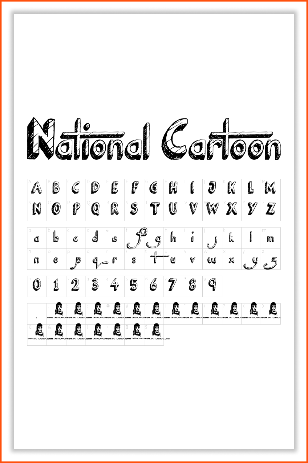 National Cartoon Font alphabet on white background.