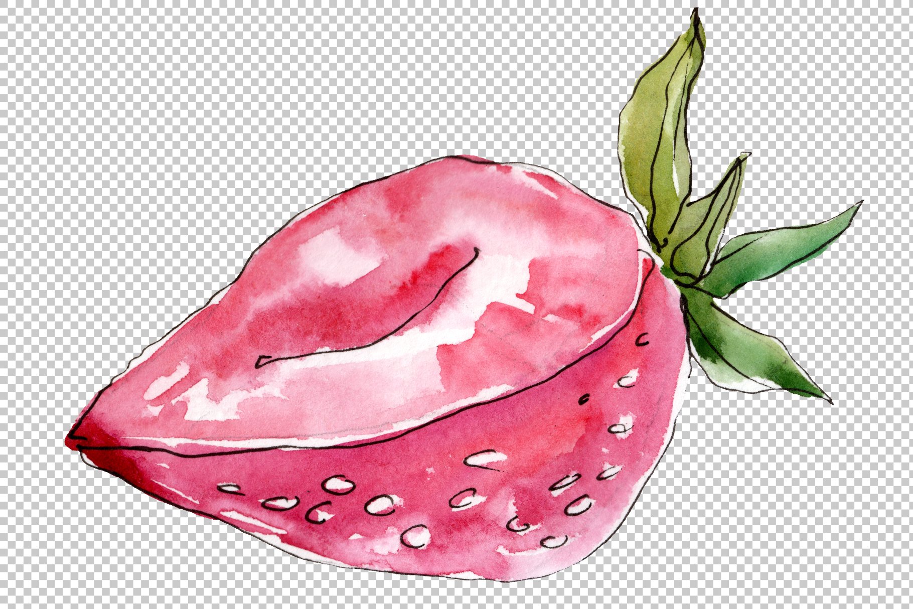 Half of strawberry on a transparent background.