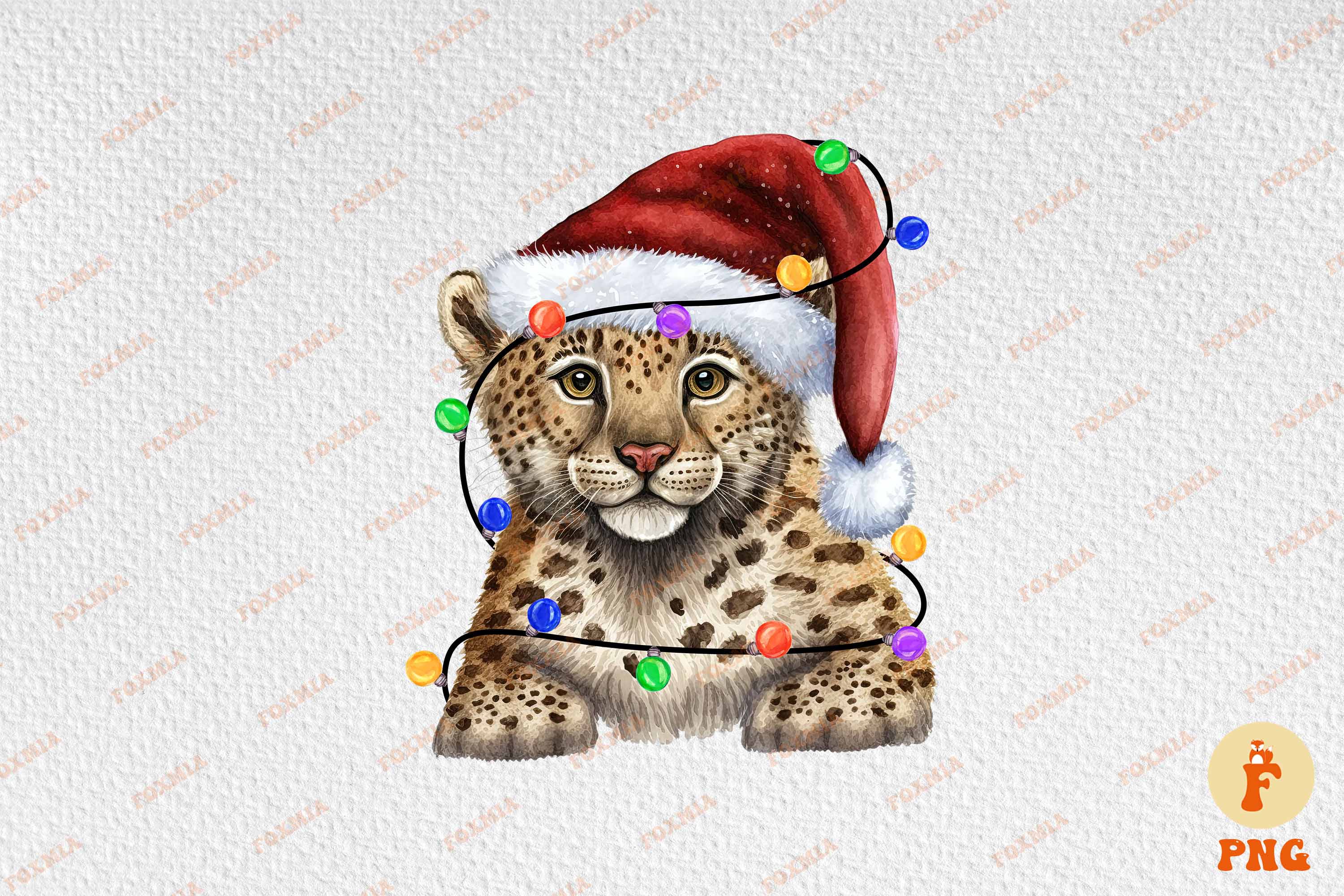 Amazing image of a leopard wearing a santa hat.