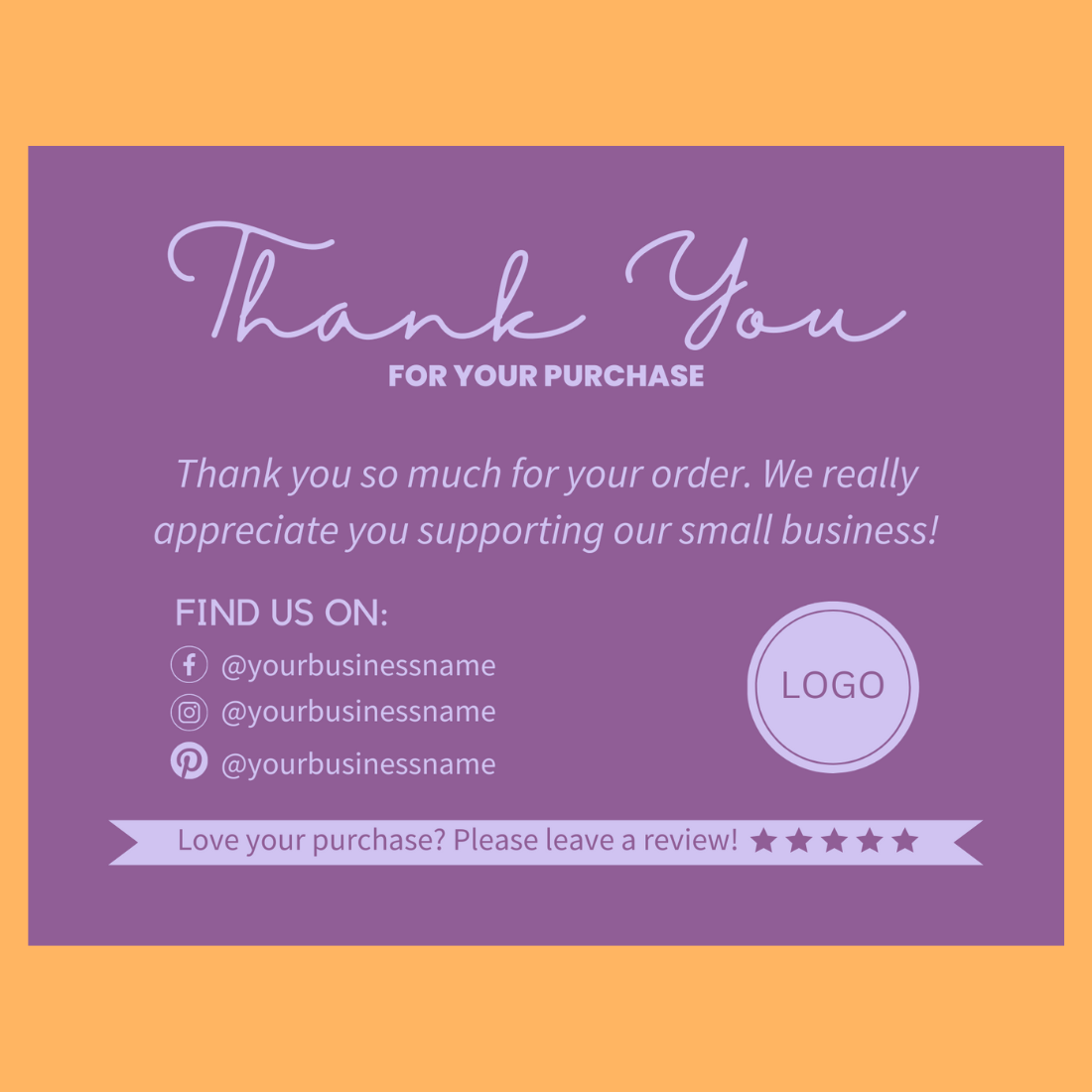 Purple thank you business card.