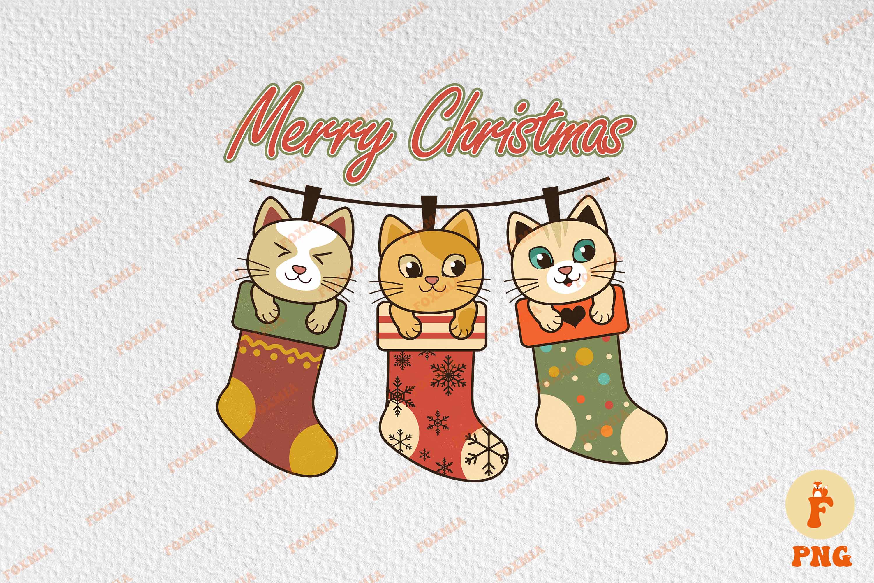 Christmas Socks Cat Sublimation T-Shirt Designs preview image.
