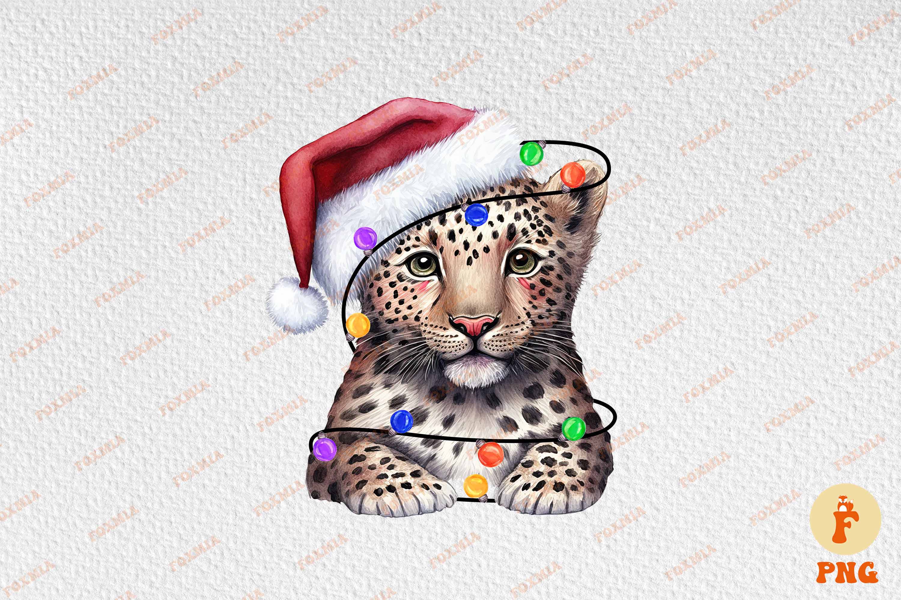 Beautiful image of a leopard wearing a santa hat.