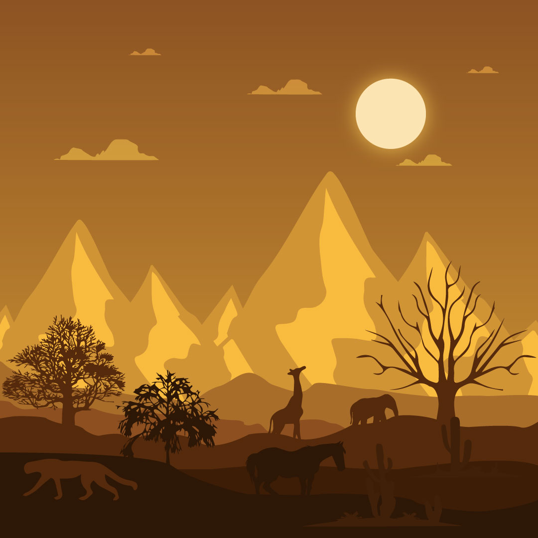 Beautiful Moon and Mountains Yellow Illustrations preview image.