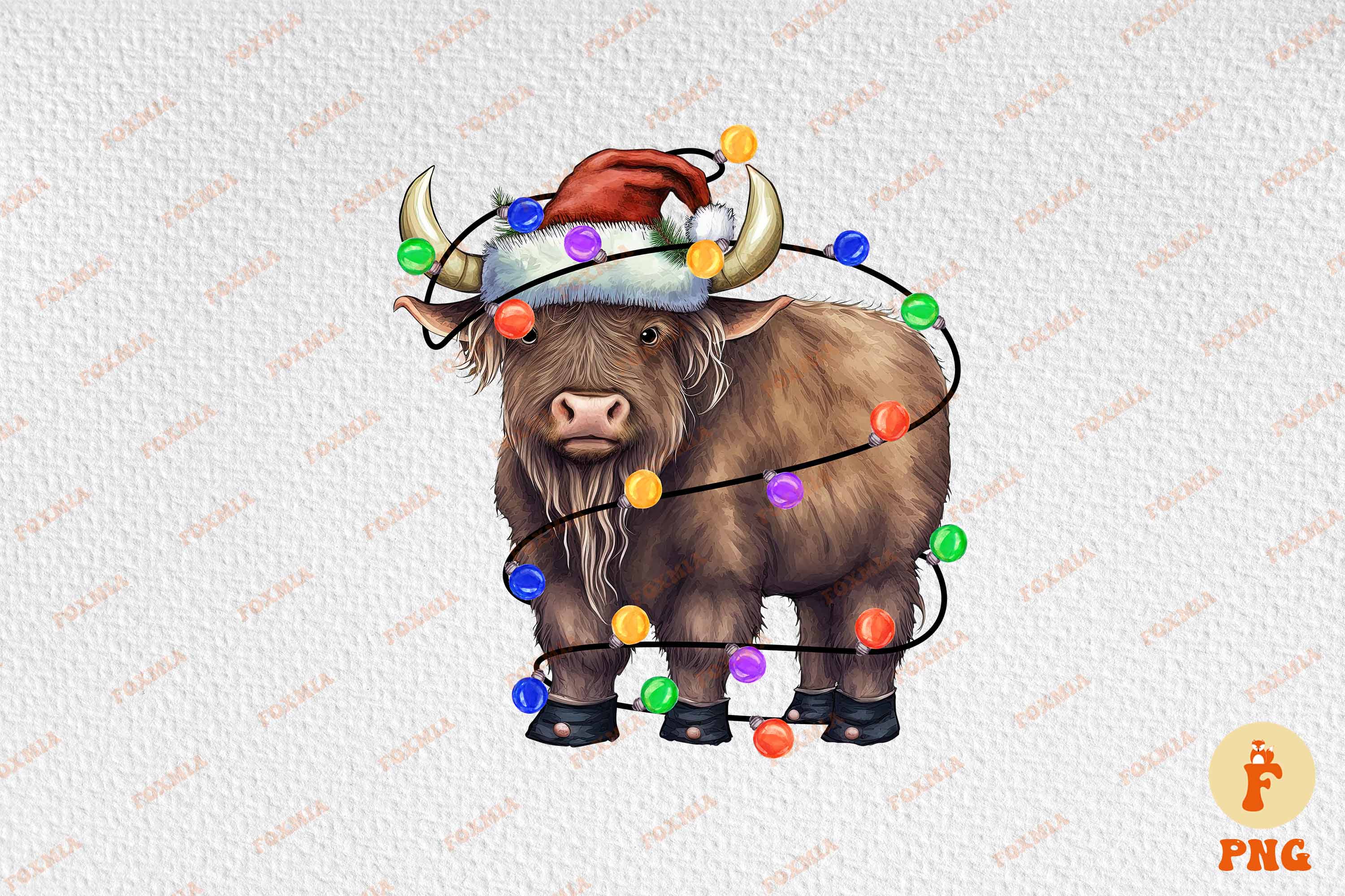 Unique image of a buffalo wearing a santa hat.