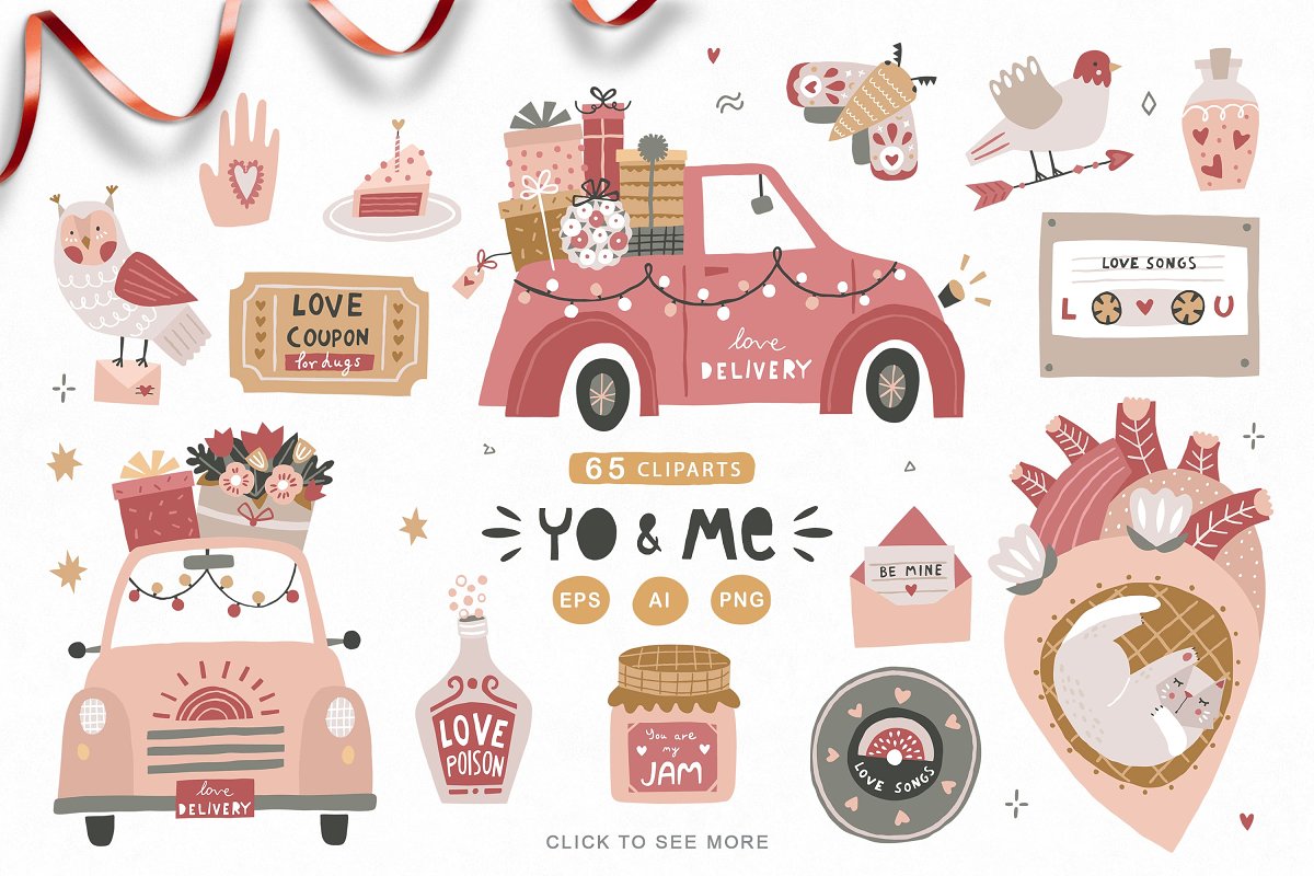 Big clipart with love elements.