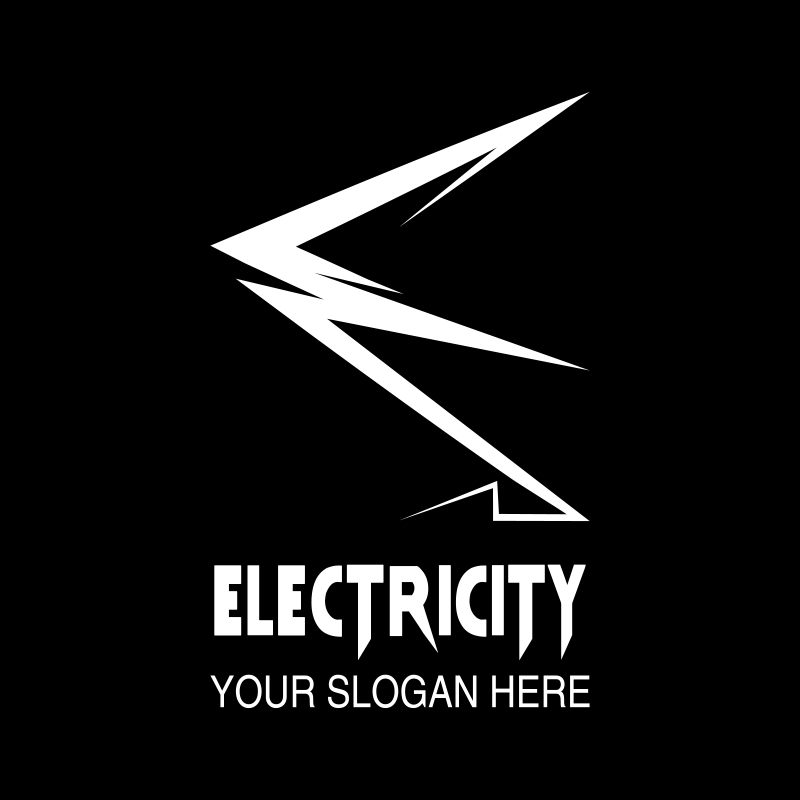 White electricity logo design with the black background.