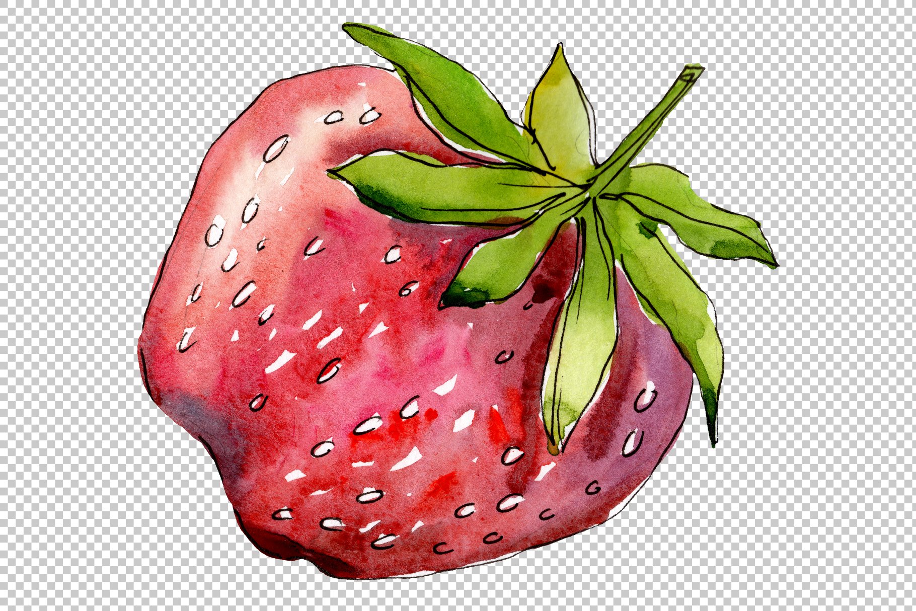 One big strawberry in a watercolor style.