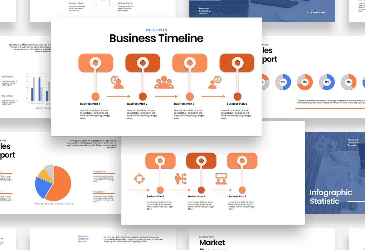 Slides with business timeline.