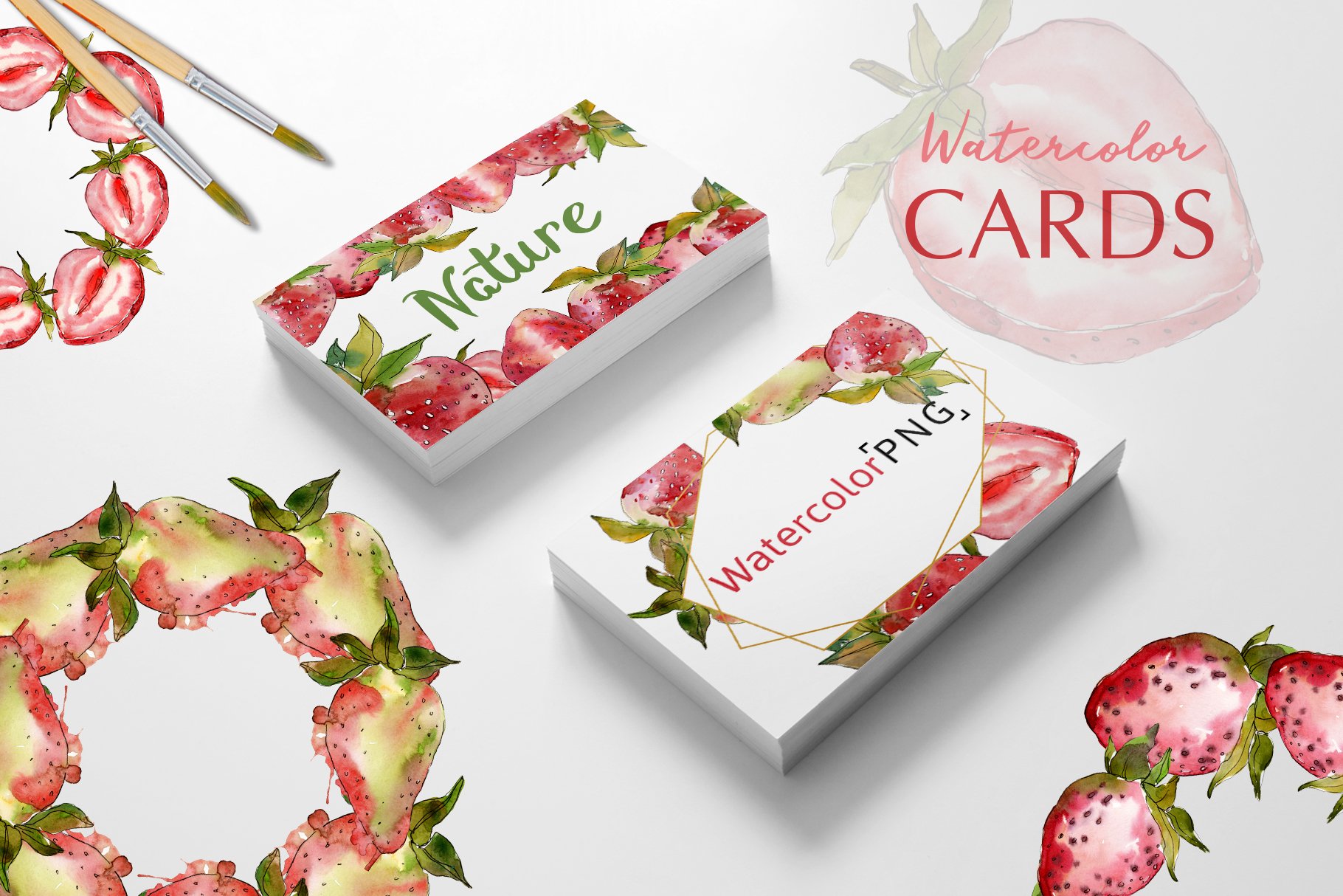Delicate postcards with the strawberries wreathes.