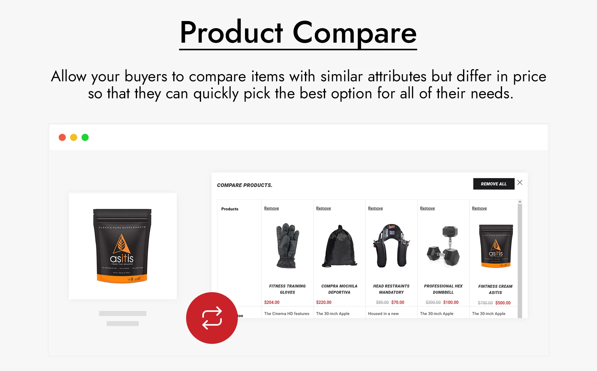 An example of a page in web version of a product compare in white, gray and black.