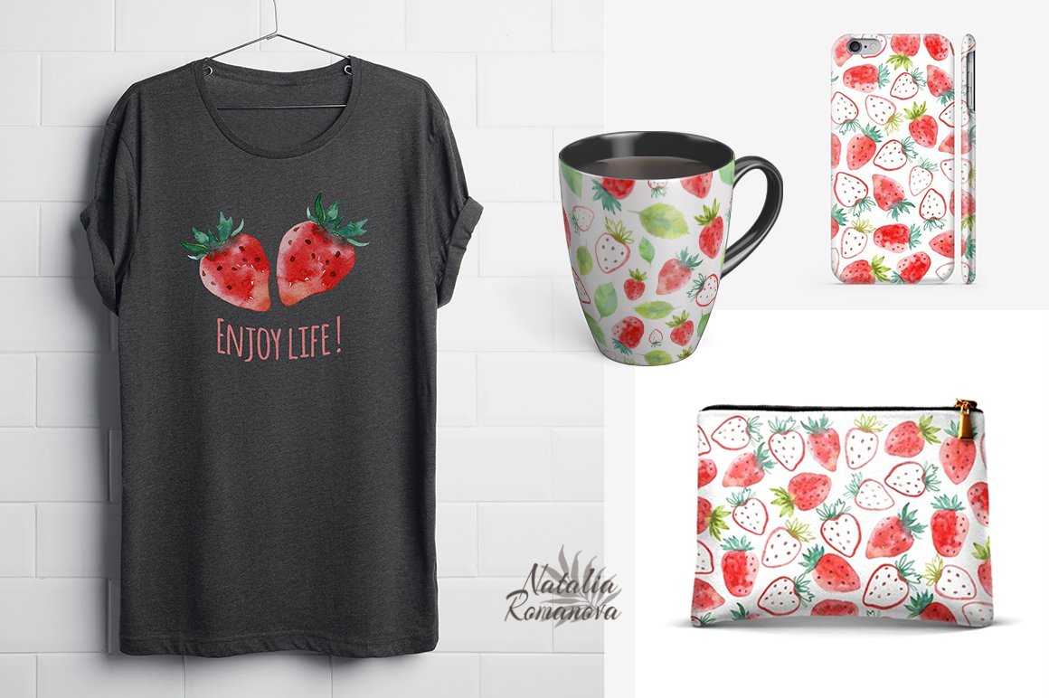Use this strawberry print for the different purposes.