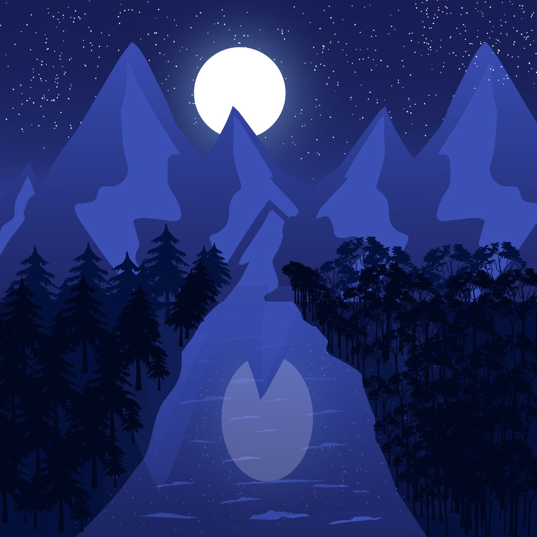 Beautiful Moon and Mountains Dark Blue Illustrations preview image.