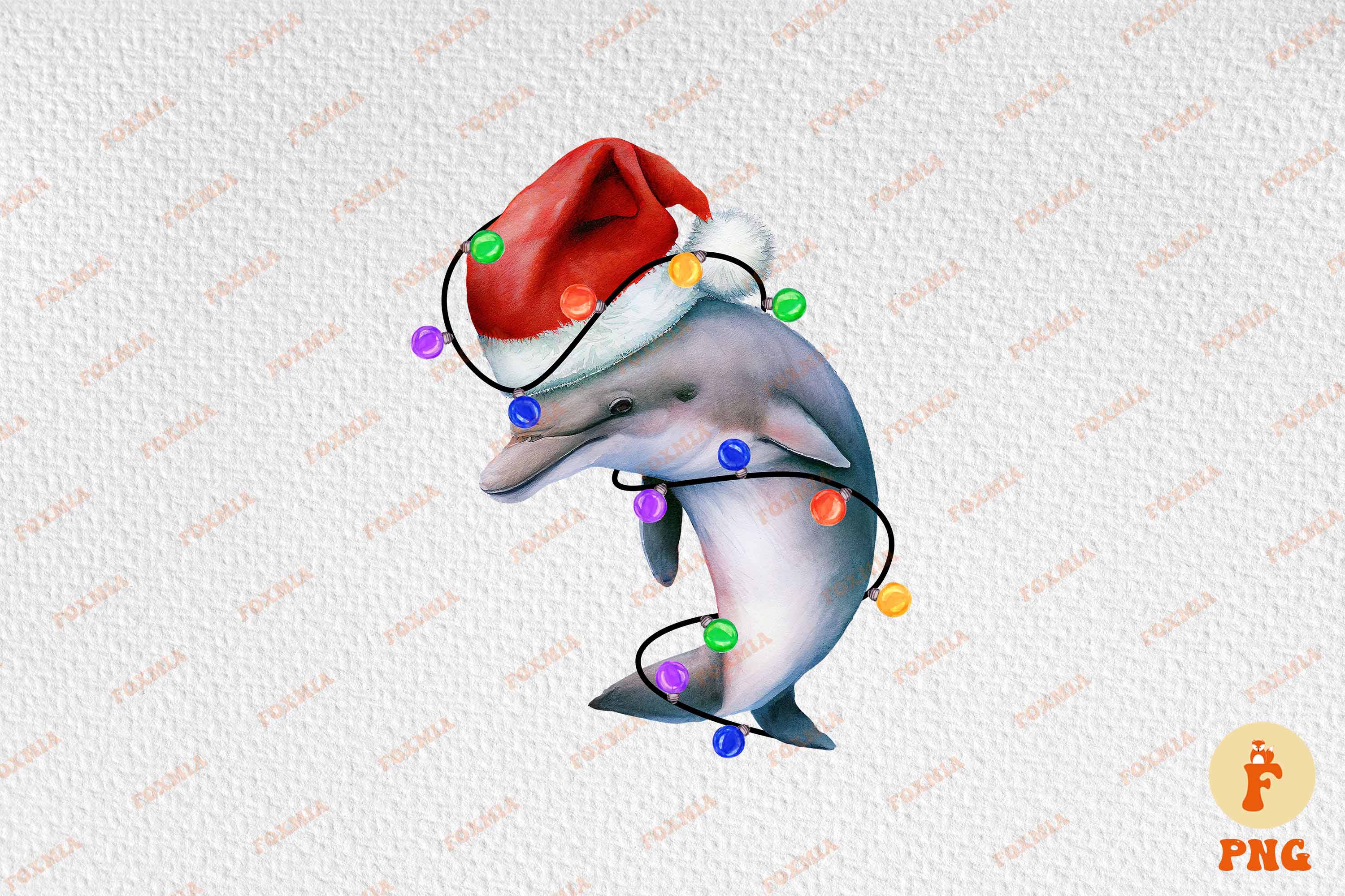 Enchanting image of a dolphin in a santa hat.