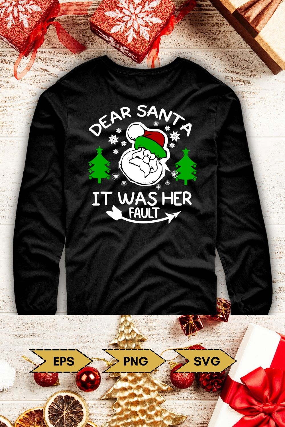 Image of a black sweatshirt with a beautiful print on the Christmas theme.