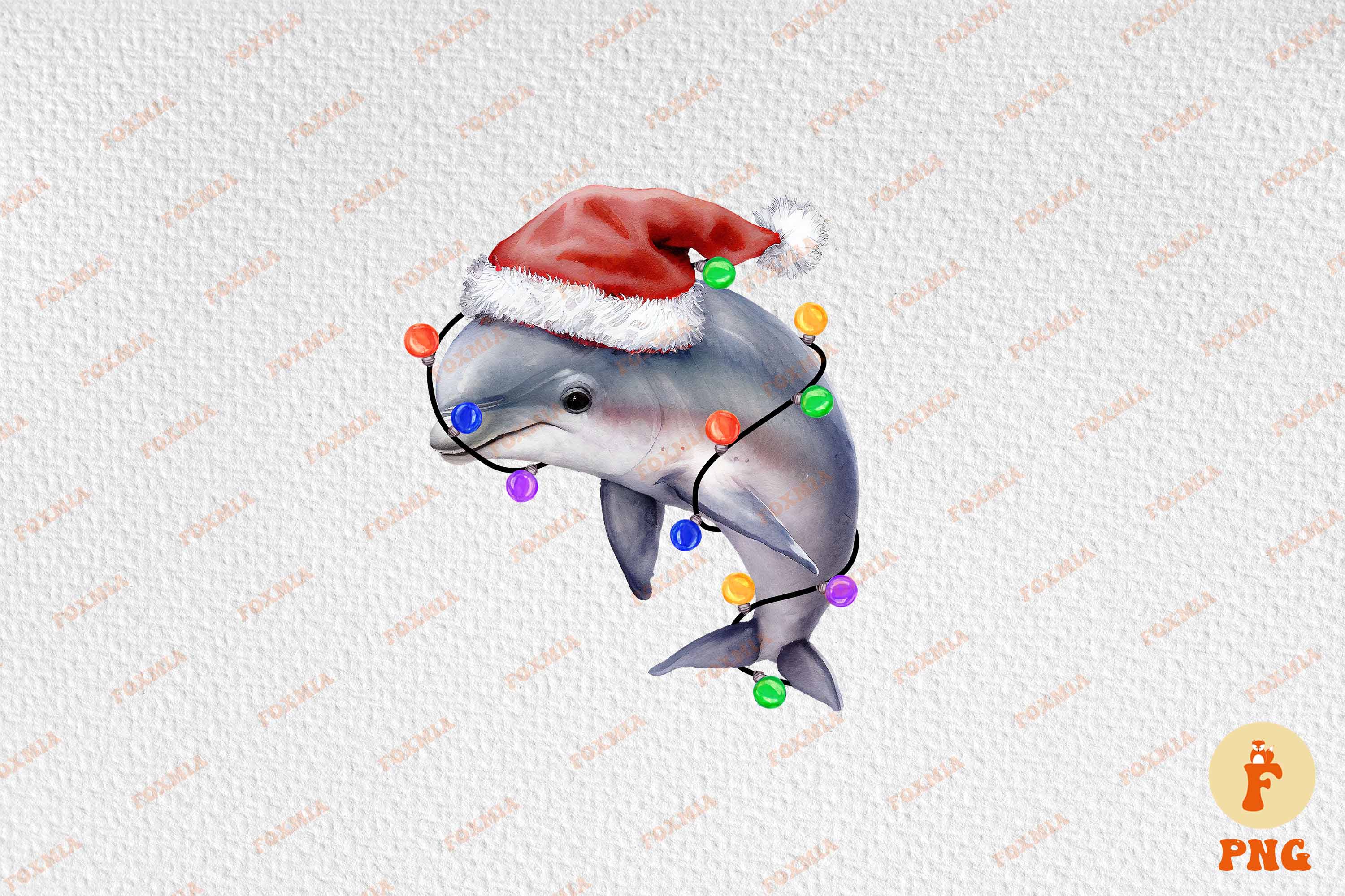 Adorable image of a dolphin wearing a santa hat.