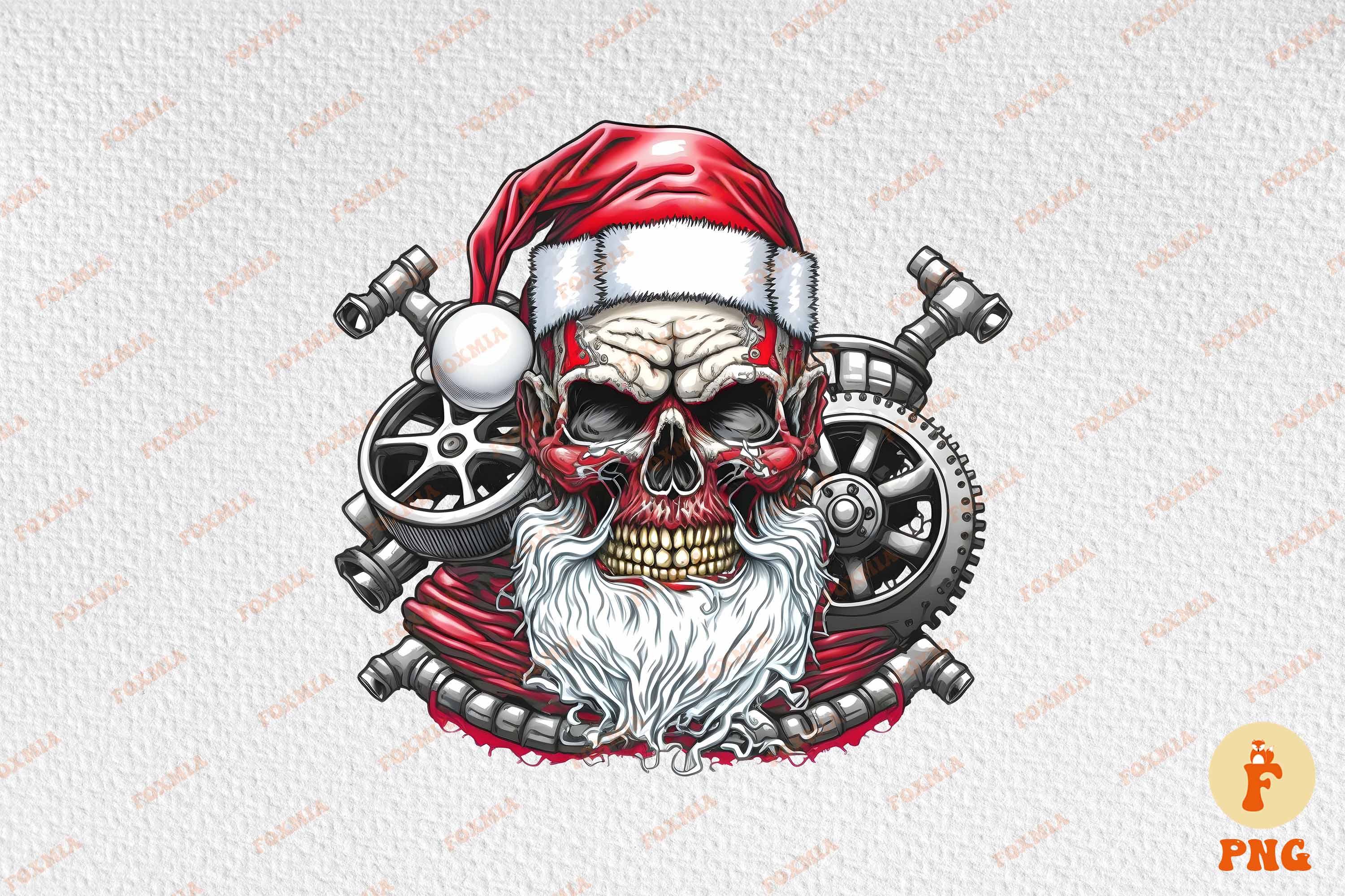 Colorful image of Santa's skull.