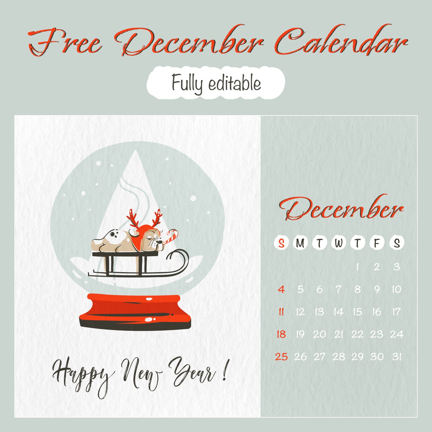 Free New Year December Calendar.