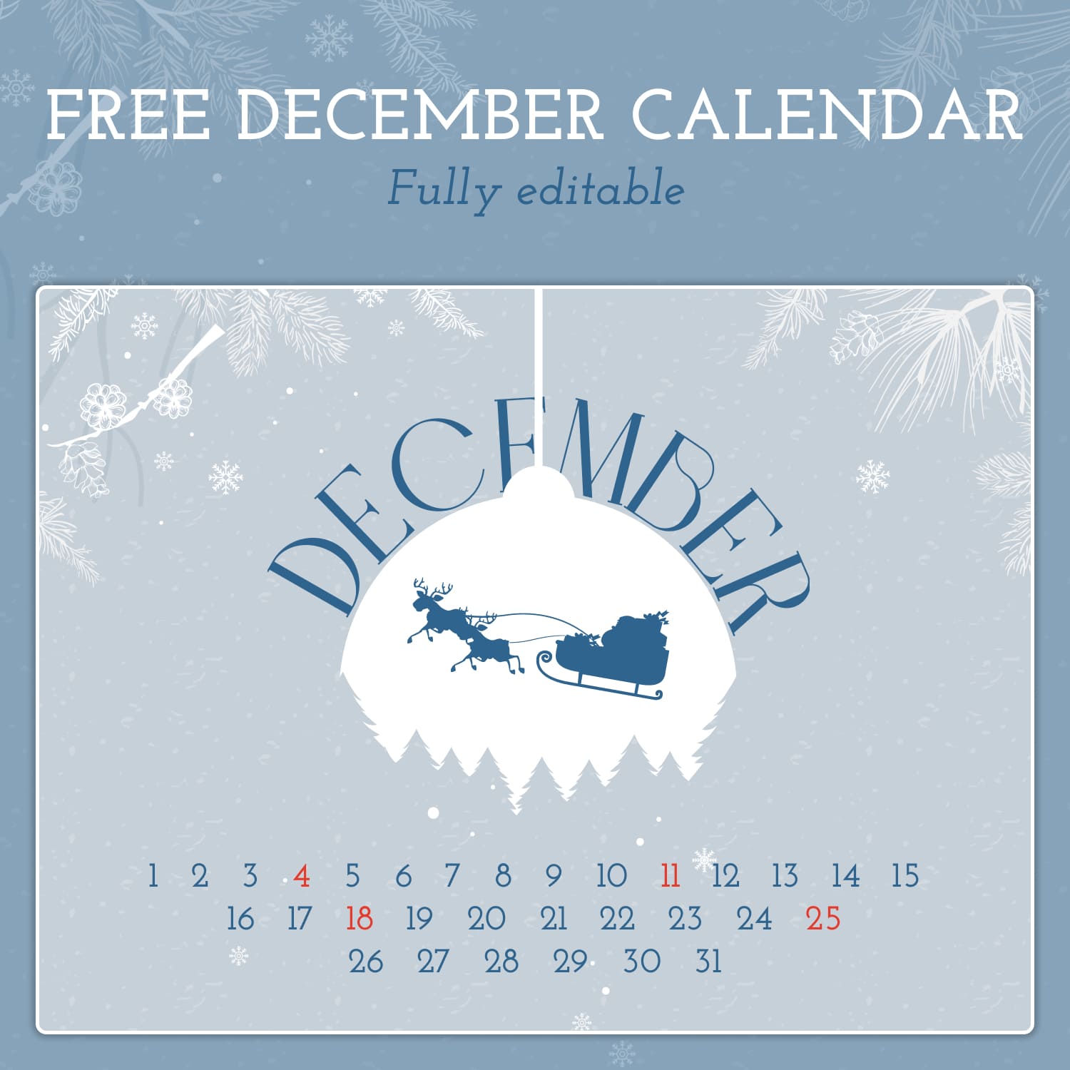 Free December 2022 Calendar With Holidays.