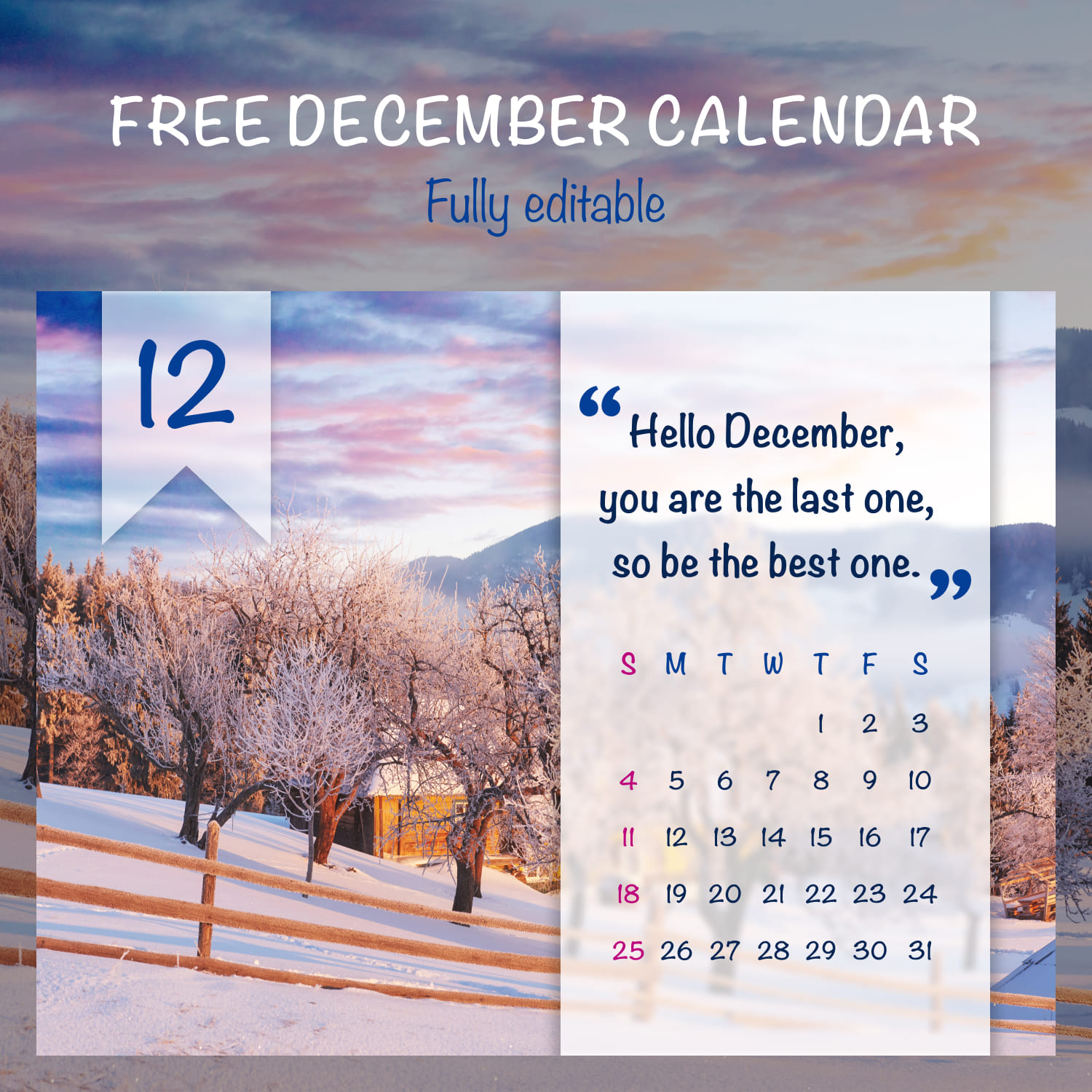 Hello December Free Calendar.
