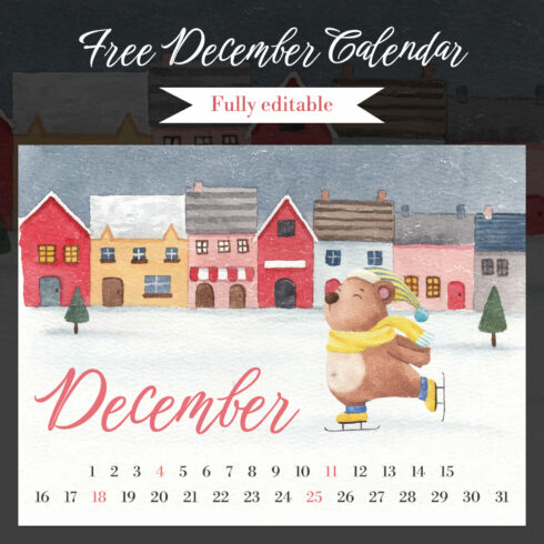 Free December Cartoon Calendar.