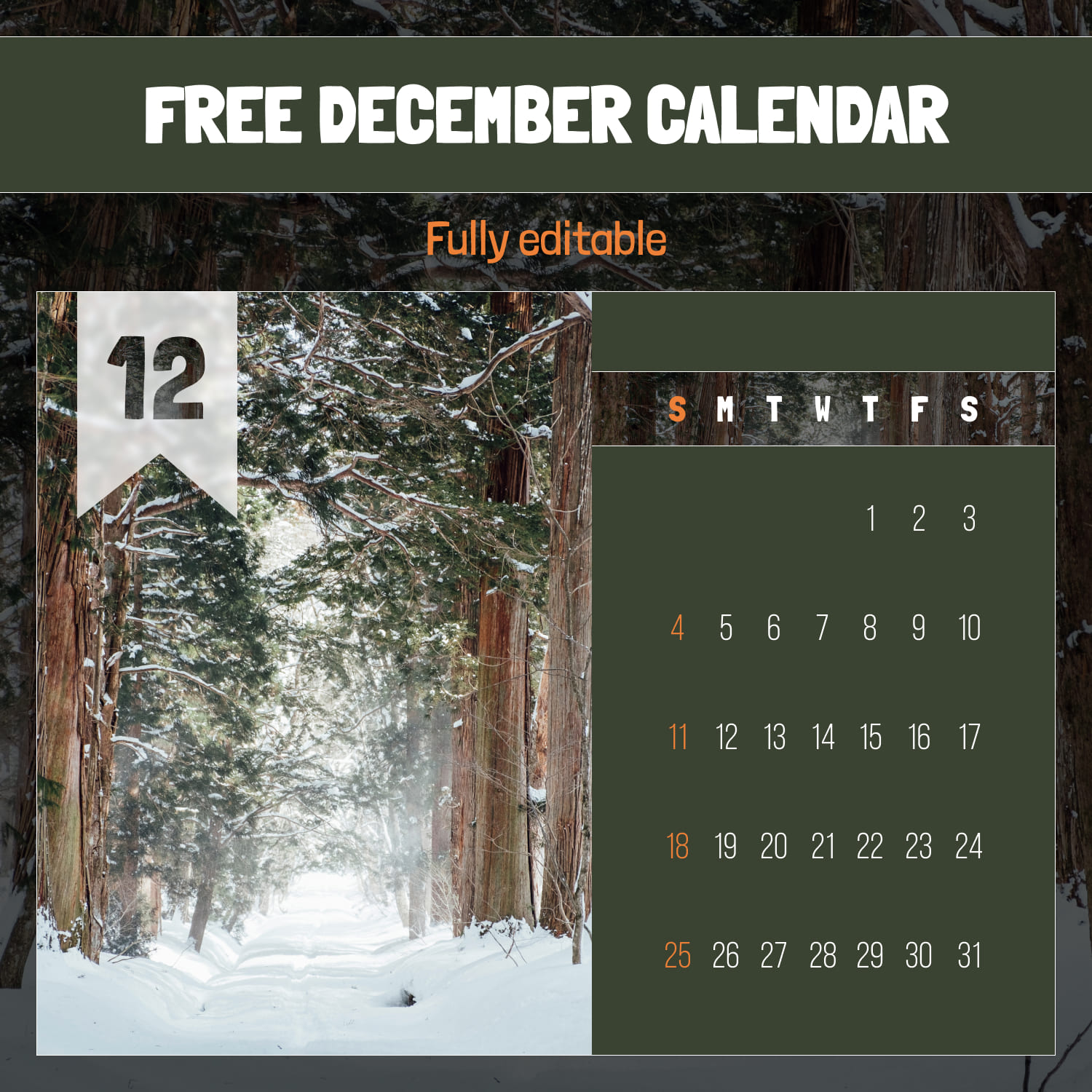 Free December Forest Calendar.