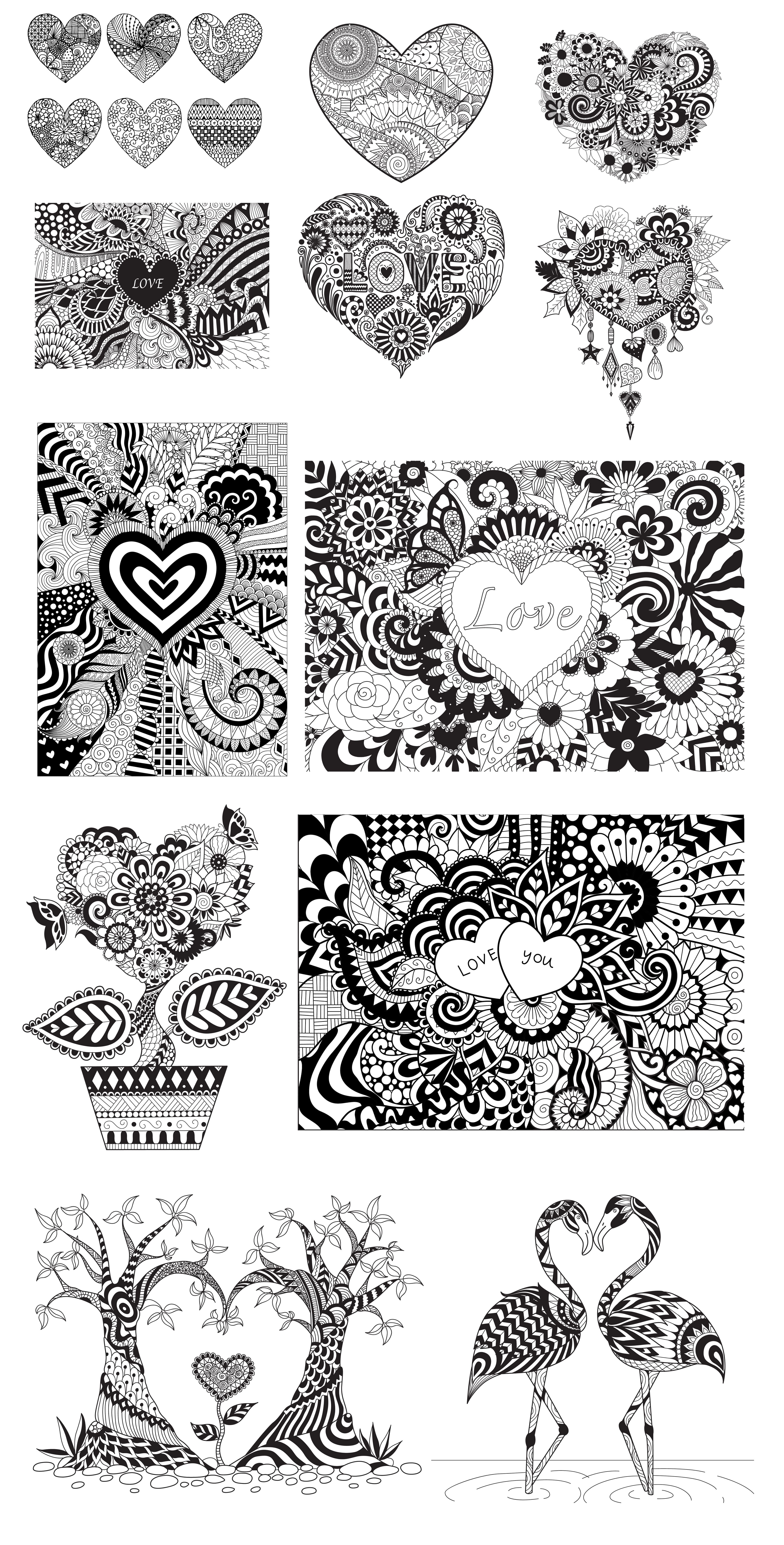 Beautiful set of 20 different hand drawn hearts.